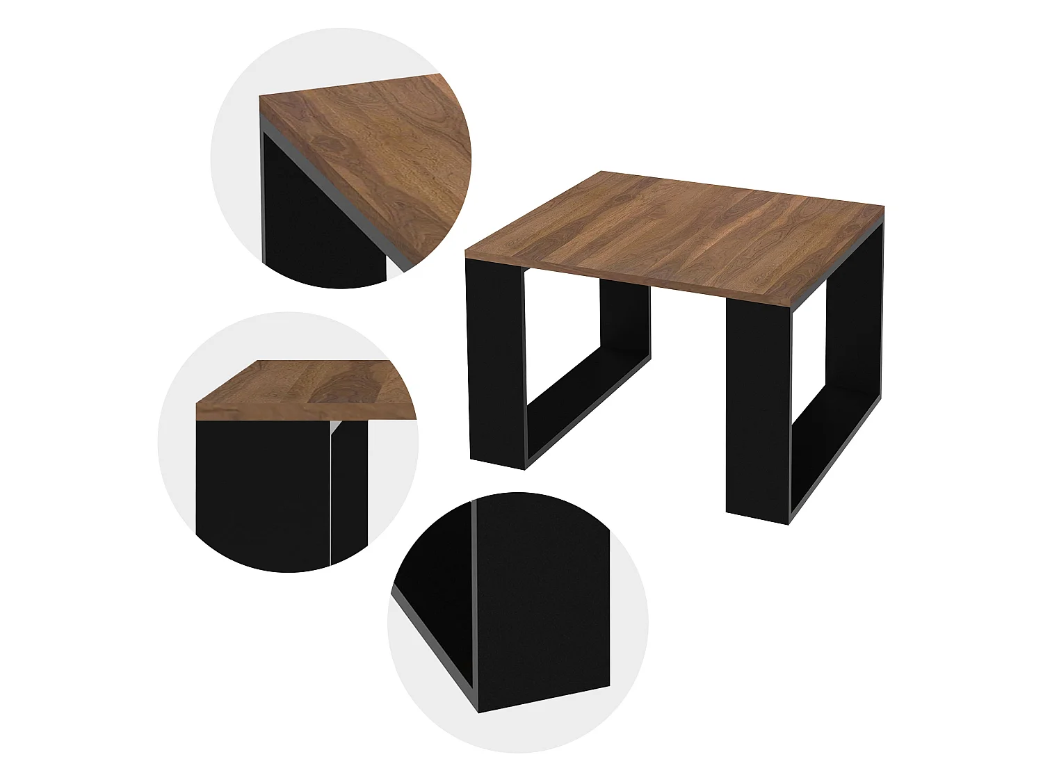 Tavolo da salotto caffè design moderno in MDF noce e telaio nero 65 x 65 x 40 cm