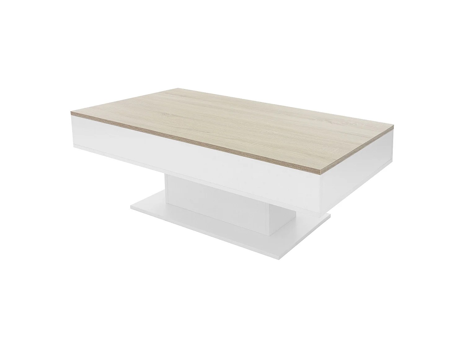 Mesa de centro 110 x 60 cm con almacenamiento blanca con aspecto de roble
