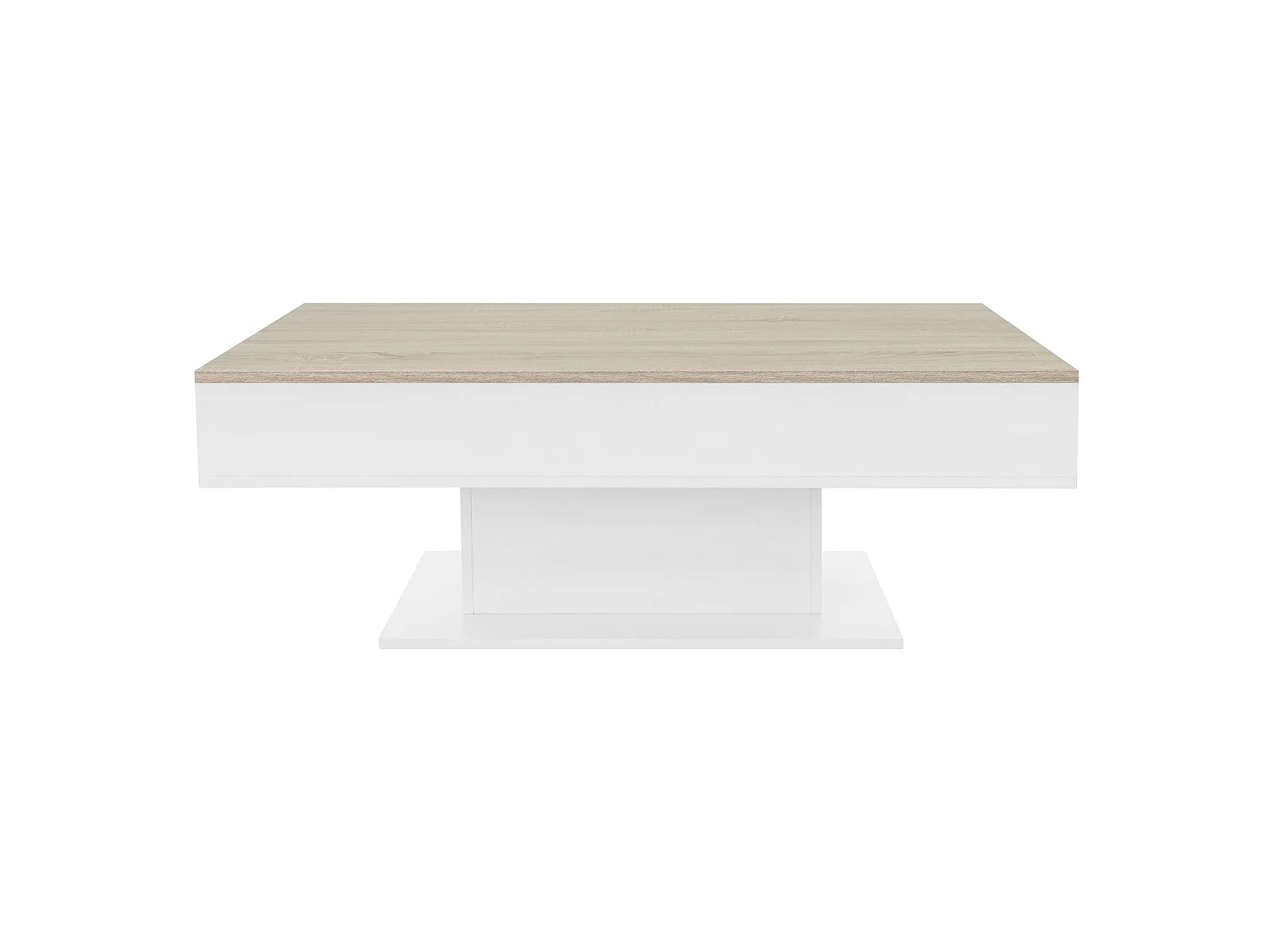 Mesa de centro 110 x 60 cm con almacenamiento blanca con aspecto de roble