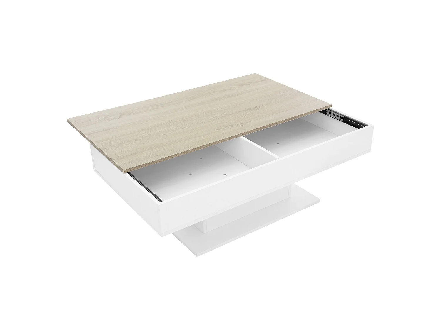 Mesa de centro 110 x 60 cm con almacenamiento blanca con aspecto de roble