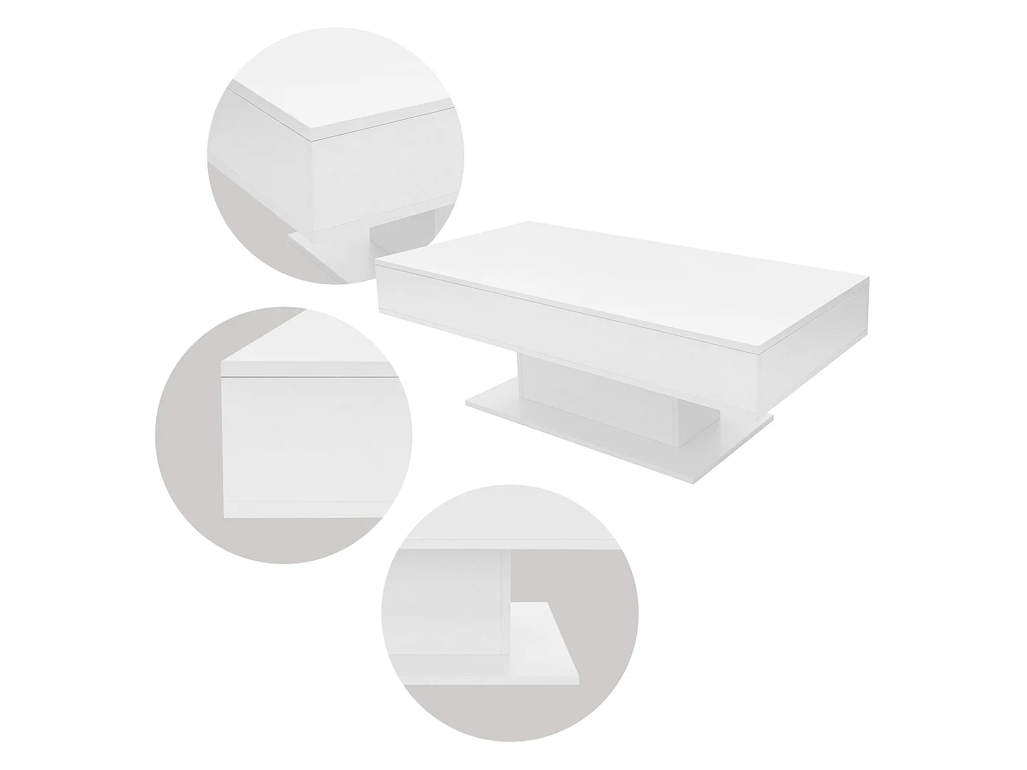 Mesa de centro 110 x 60 40 cm con almacenamiento blanca con tablero extraíble