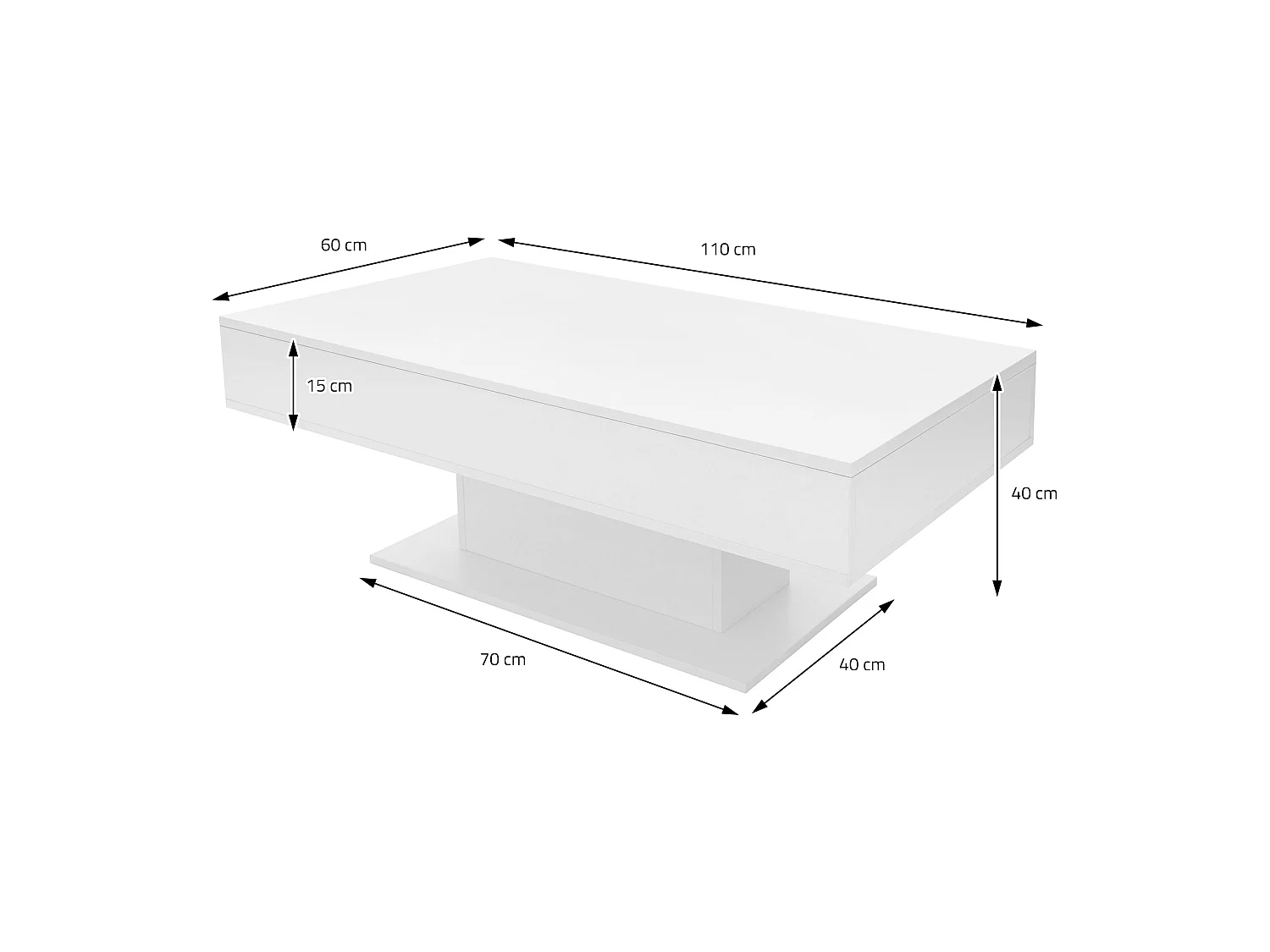 Mesa de centro 110 x 60 40 cm con almacenamiento blanca con tablero extraíble
