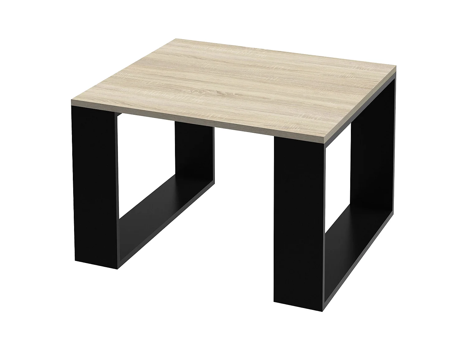 Tavolo da salotto caffè design moderno in MDF rovere e telaio nero 65x65x40 cm