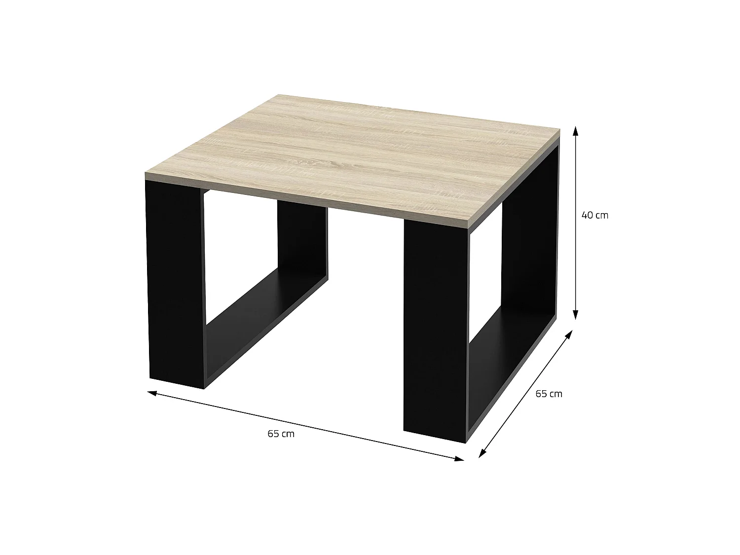 Tavolo da salotto caffè design moderno in MDF rovere e telaio nero 65x65x40 cm