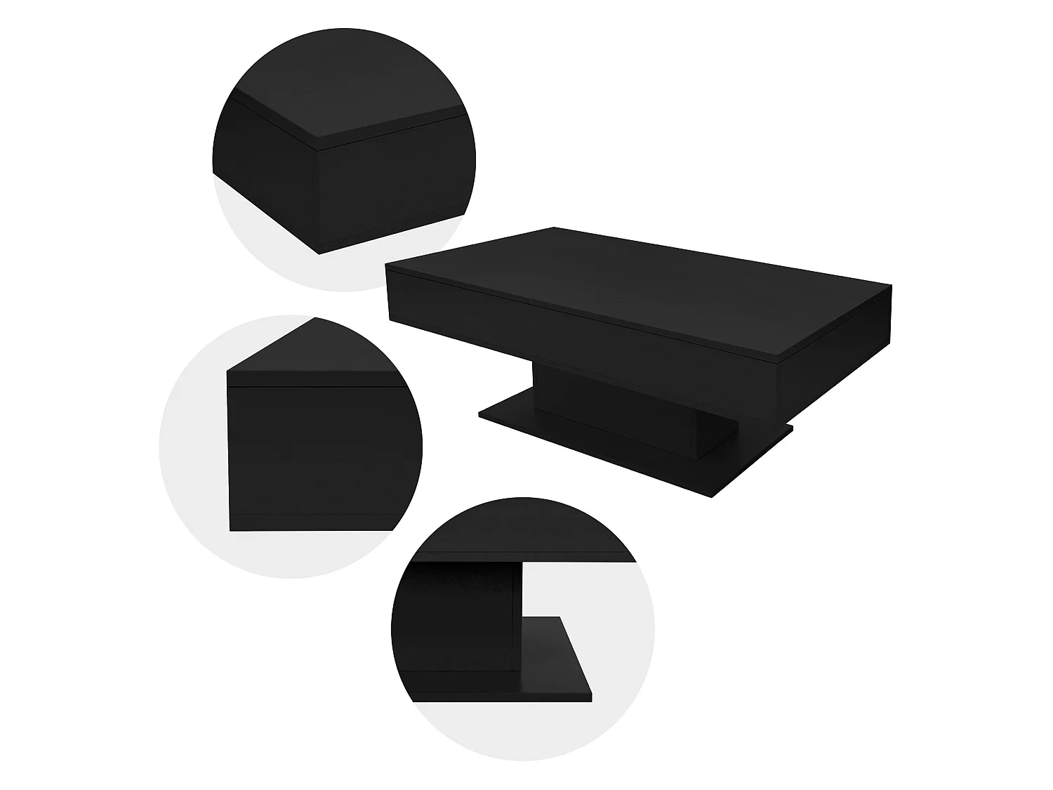 Mesa de centro 110 x 60 cm con almacenamiento negra con tablero extraíble