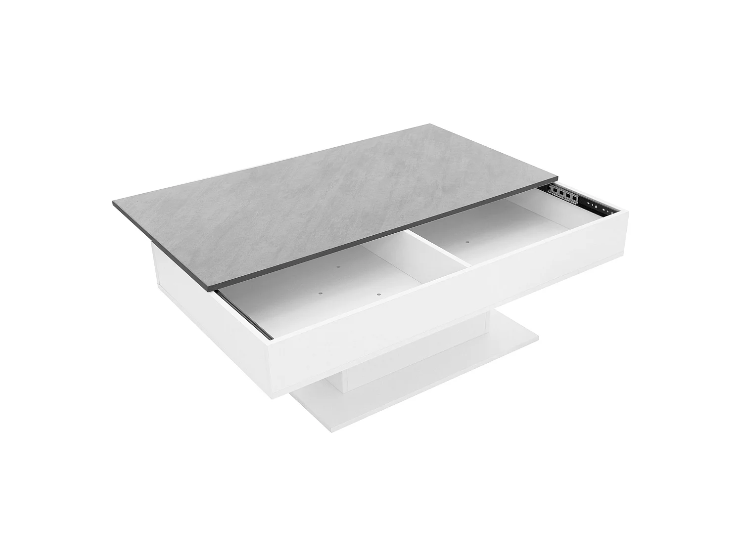 Tavolino da caffè per salotto bianco / grigio con 2 vani portaoggetti in legno