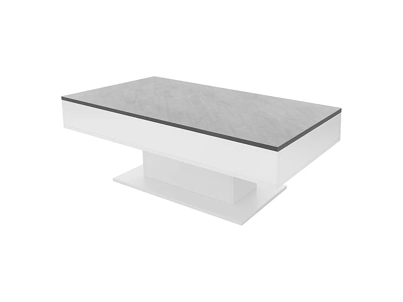 Mesa de centro 110 x 60 cm con almacenamiento blanca con aspecto de hormigón