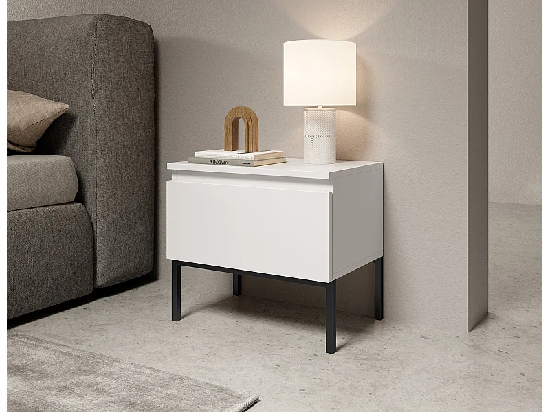 Table de chevet  - blanc avec pieds noirs - Bemmi