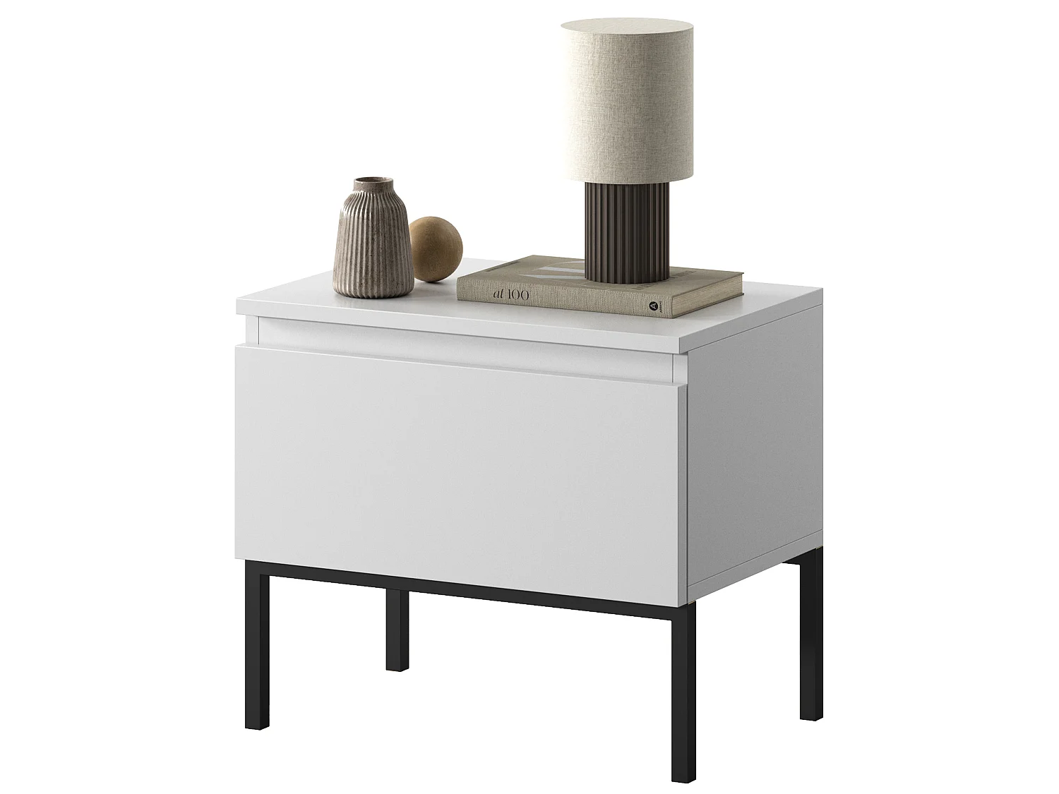 Nachtkastje - wit met zwarte poten - Bemmi