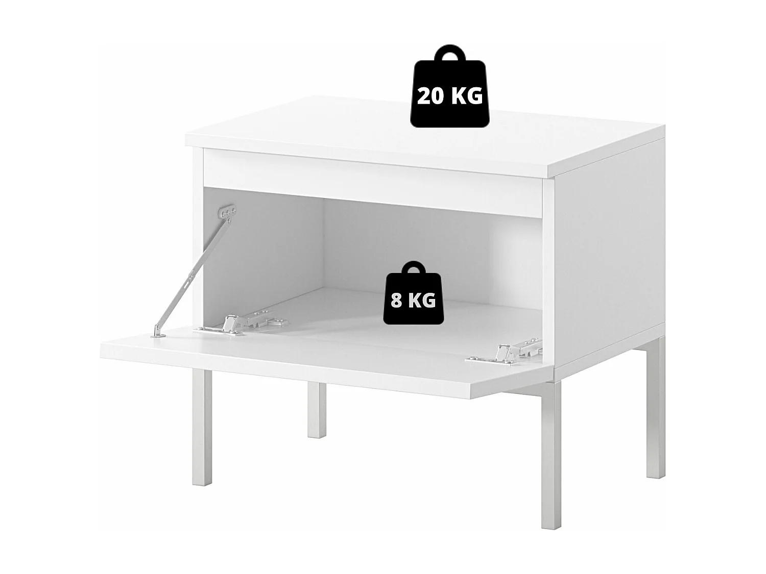 Nachttisch Nachtschrank, Weiß mit schwarzen Beinen - Bemmi