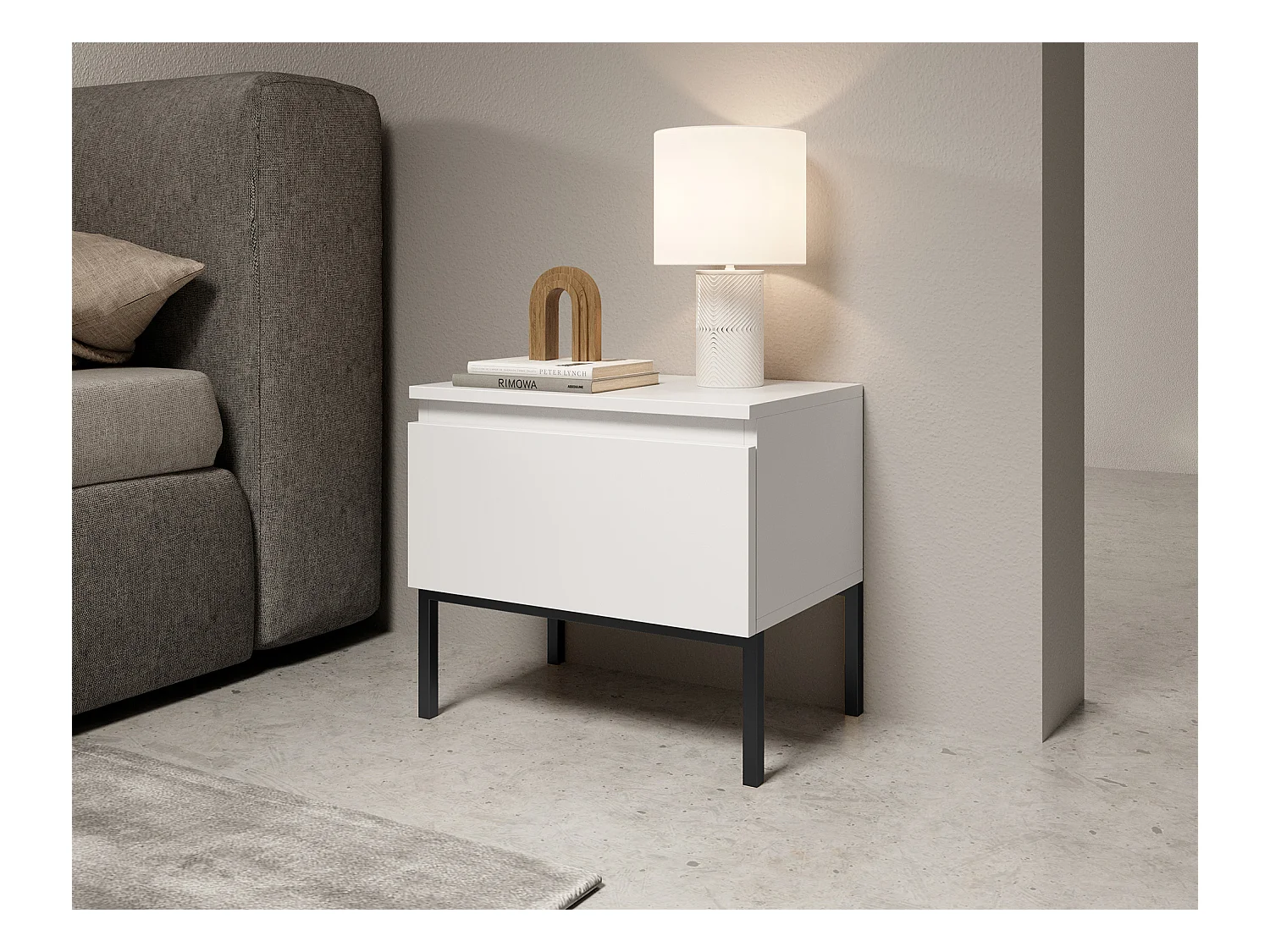Table de chevet  - blanc avec pieds noirs - Bemmi