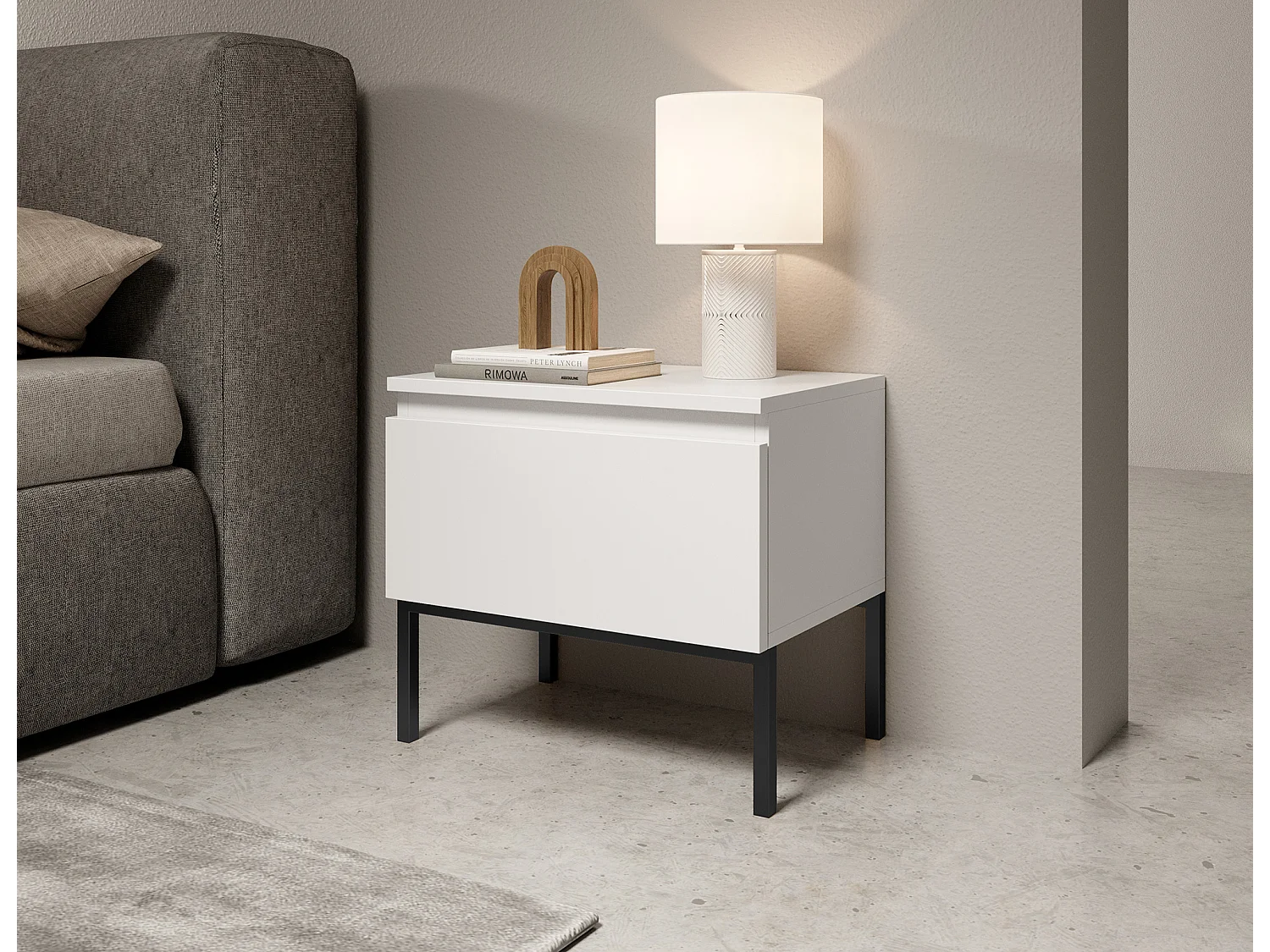 Table de chevet  - blanc avec pieds noirs - Bemmi