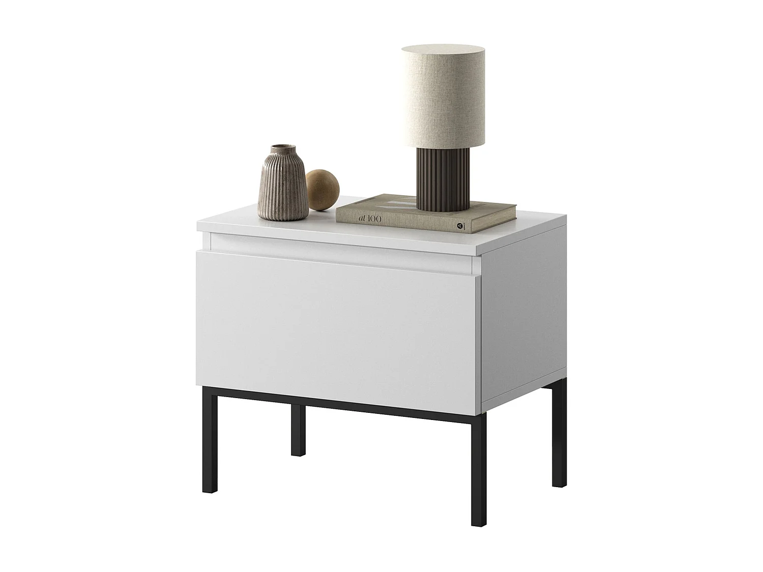 Table de chevet  - blanc avec pieds noirs - Bemmi