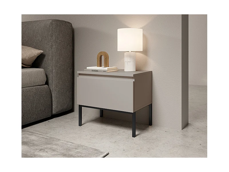 Nachttisch/Nachtschrank - Taupe (Graubeige) mit schwarzen Beinen - BEMMI