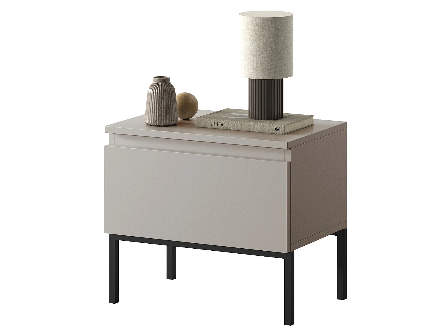 Nachttisch/Nachtschrank - Taupe (Graubeige) mit schwarzen Beinen - BEMMI