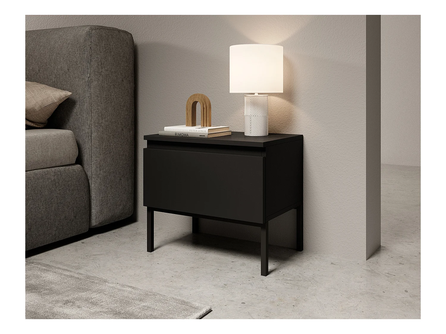 Table de chevet  - noir avec pieds noirs - Bemmi