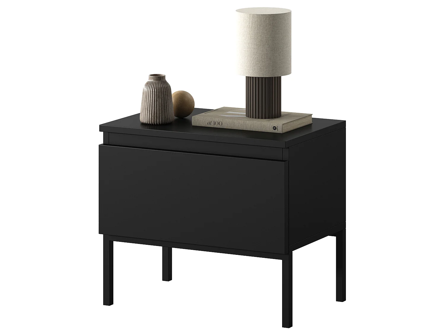 Table de chevet  - noir avec pieds noirs - Bemmi