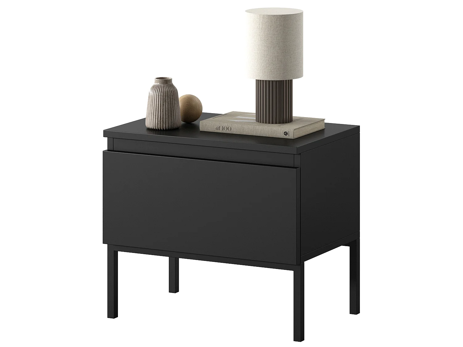 Table de chevet  - noir avec pieds noirs - Bemmi