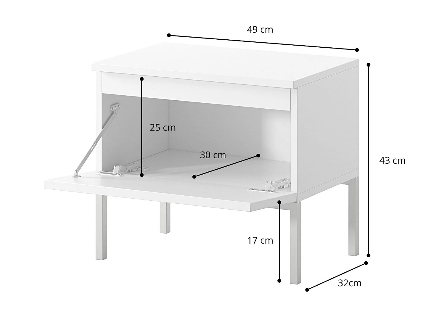 Table de chevet  - noir avec pieds noirs - Bemmi