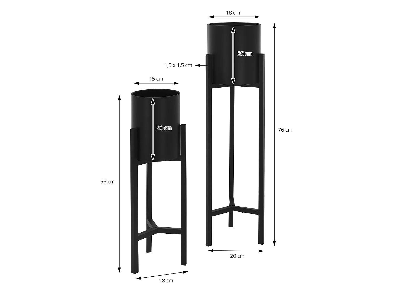 Set 2x Supporti per piante fiori in metallo nero altezze 56/76cm interno/esterno