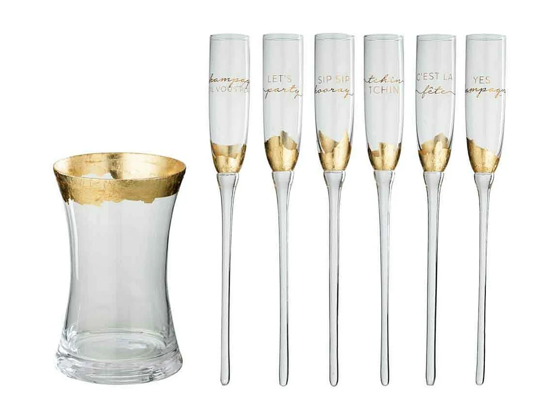 Seau à Champagne & 6 Flûtes "Verre" 35cm Transparent