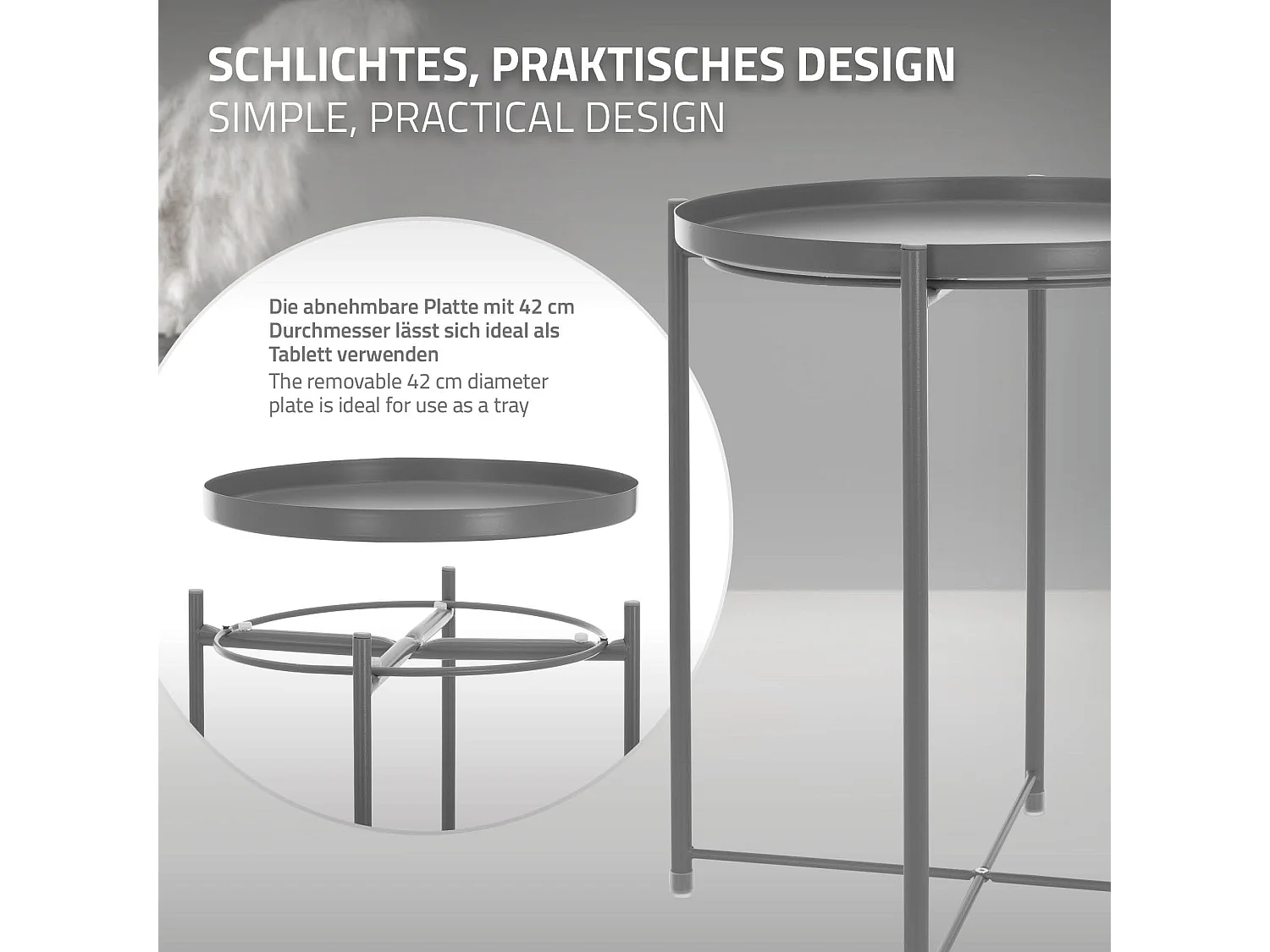 Table d'appoint ronde gris clair plateau amovible bout de canapé table basse