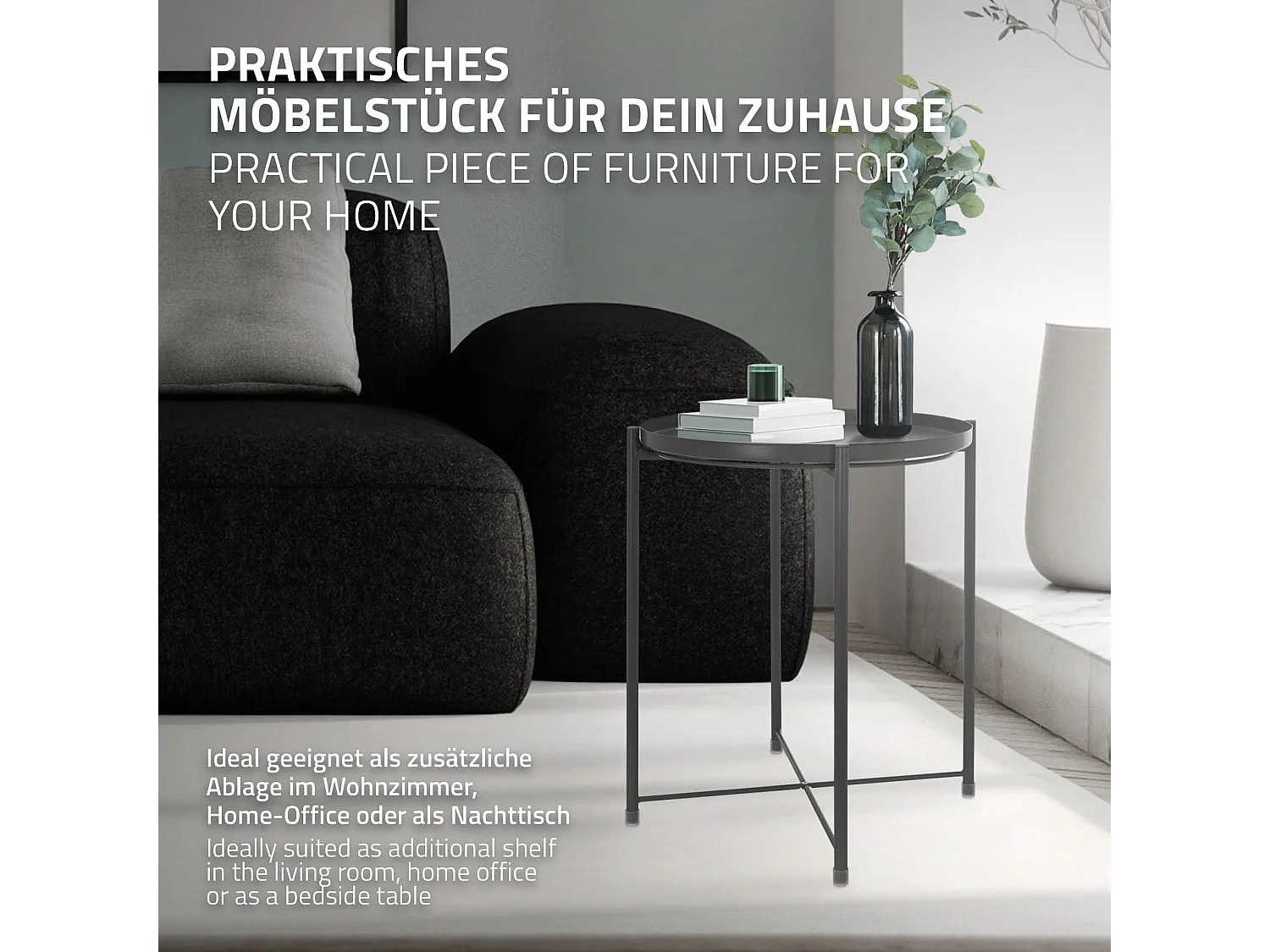 Table d'appoint ronde gris clair plateau amovible bout de canapé table basse