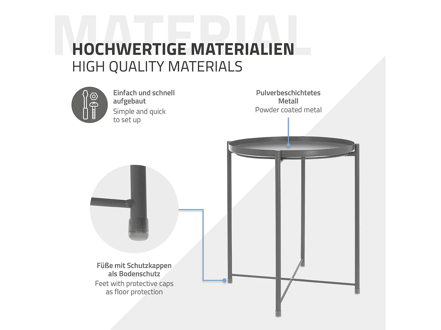 Table d'appoint ronde gris clair plateau amovible bout de canapé table basse