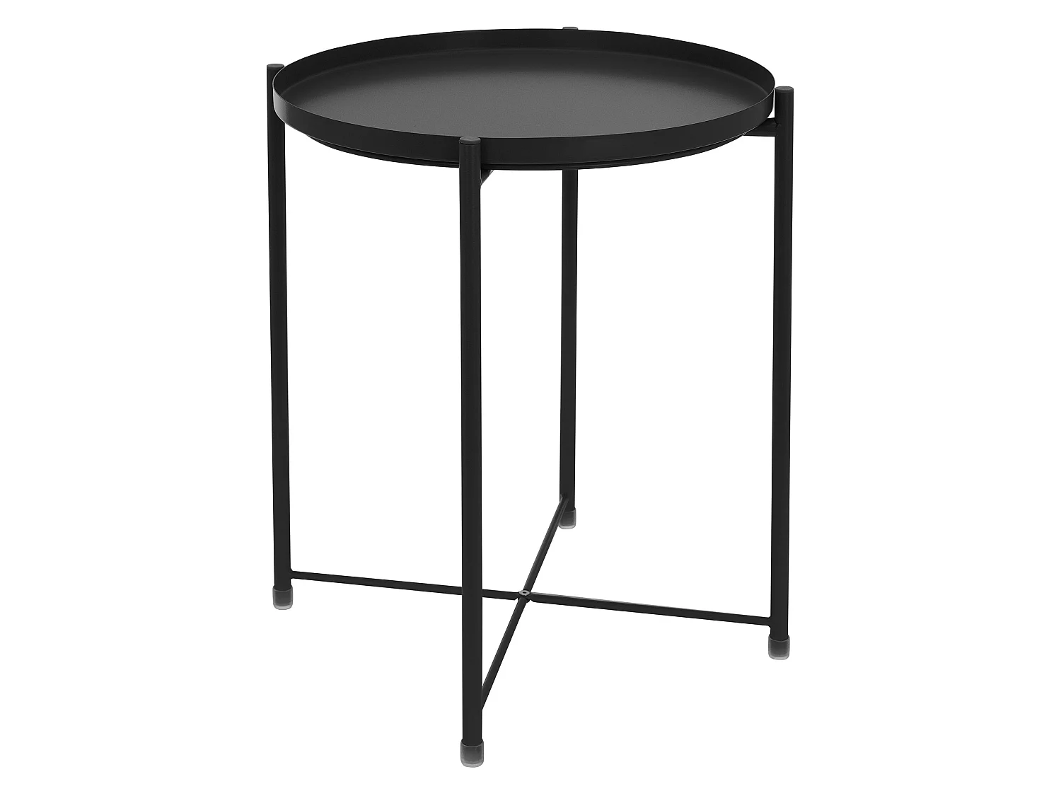 Mesa redonda bandeja extraible mesita negra de sofá auxiliar plegable Ø45xAL52cm