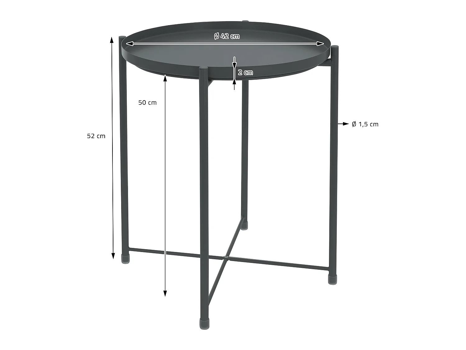 Table d'appoint rond en gris foncé plateau amovible bout de canapé table basse