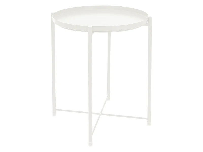 Mesa redonda de metal auxiliar con bandeja extraíble plegable blanca Ø45xAL52 cm