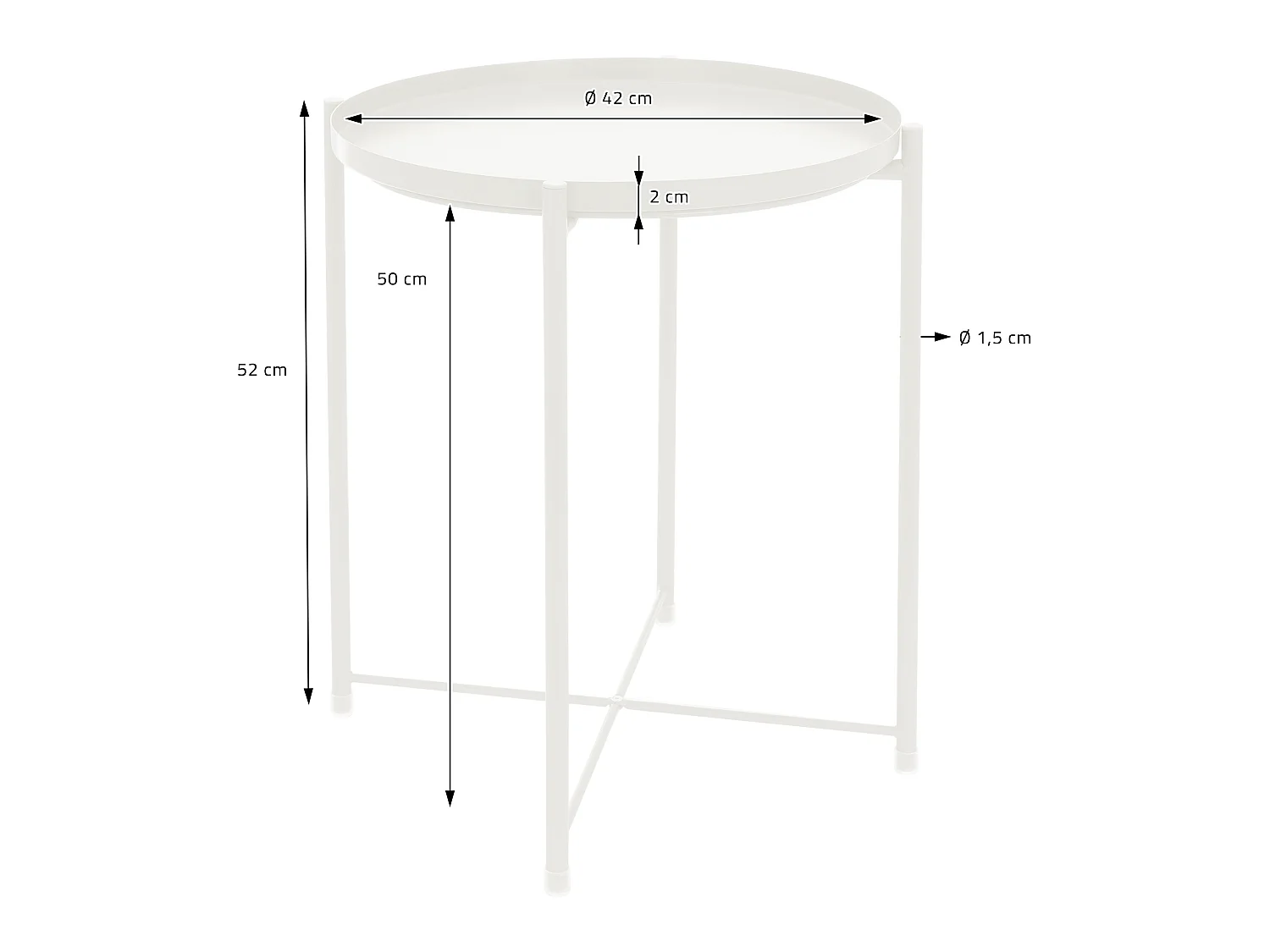 Mesa redonda de metal auxiliar con bandeja extraíble plegable blanca Ø45xAL52 cm