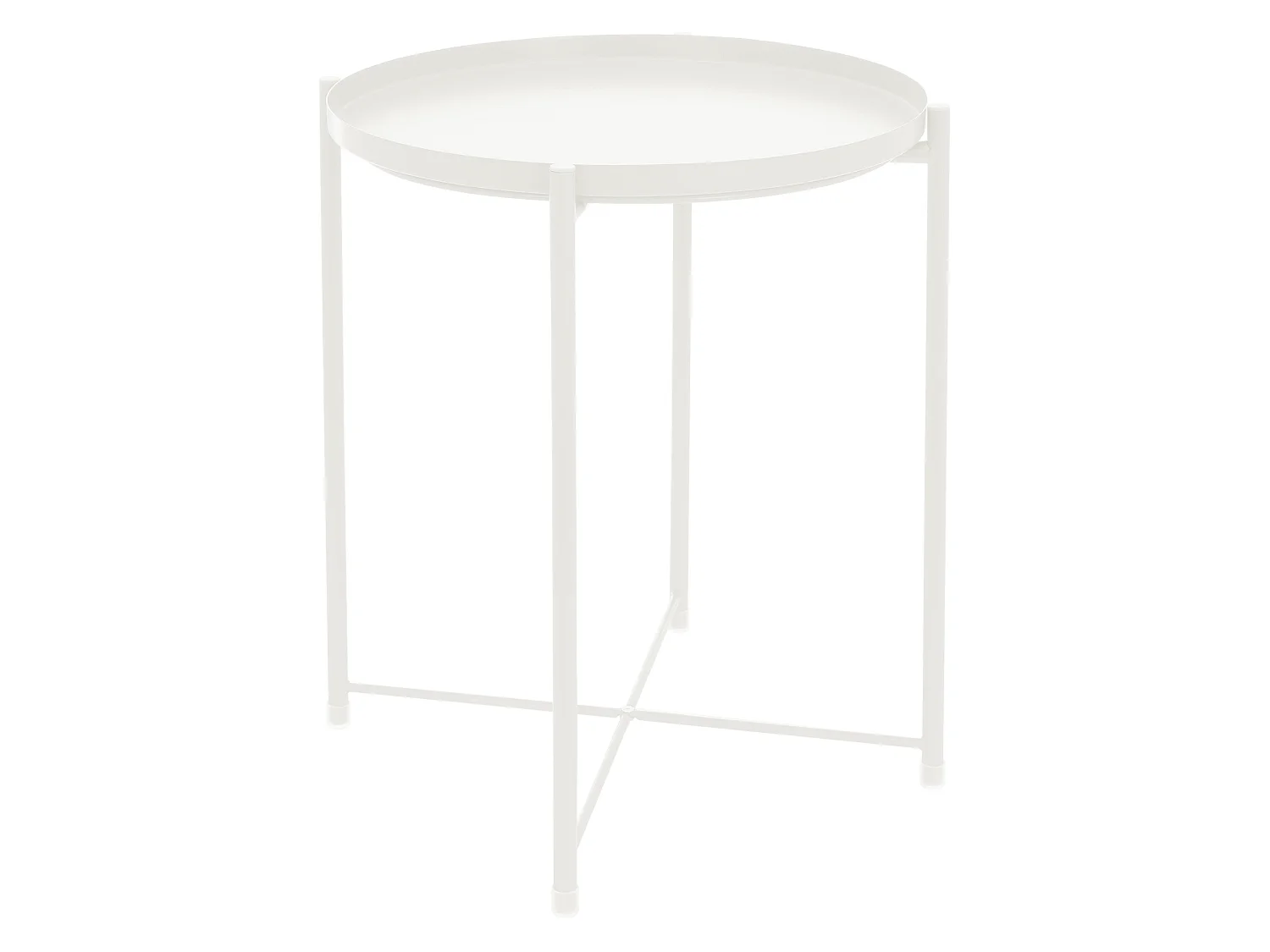 Mesa redonda de metal auxiliar con bandeja extraíble plegable blanca Ø45xAL52 cm