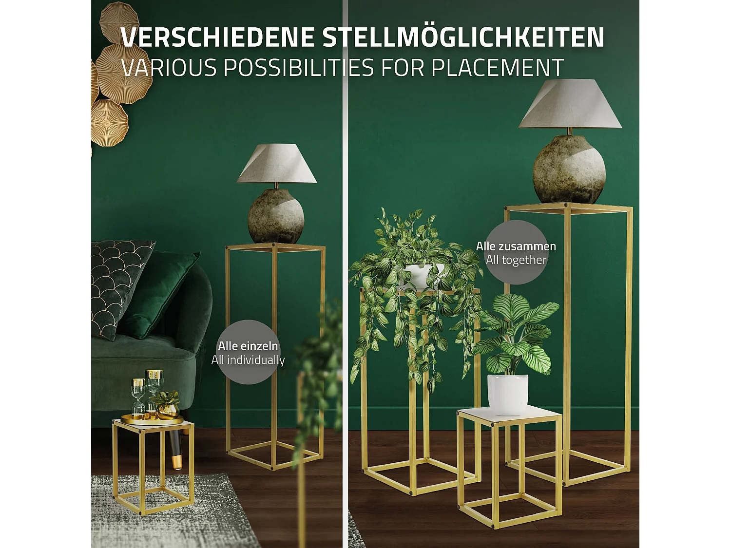 Lot de 3 support de fleurs moderne pot à plantes en métal doré tabouret à fleurs