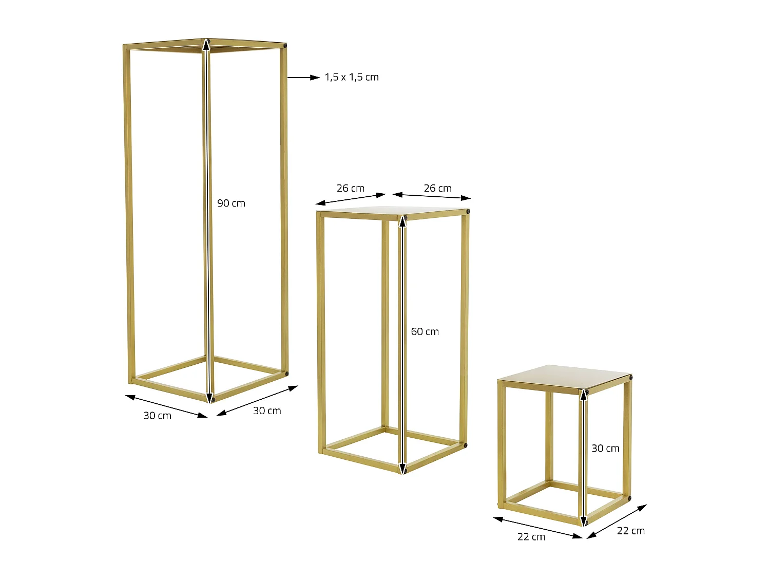 Lot de 3 support de fleurs moderne pot à plantes en métal doré tabouret à fleurs