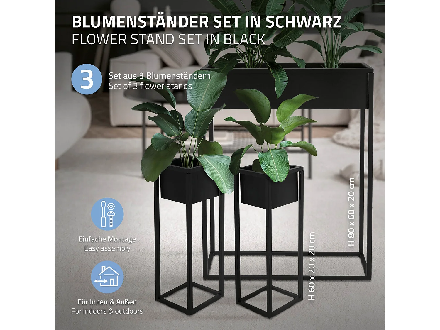 Markenloss Supporto per piante, Portavasi in metallo, stile moderno, 100 cm, colore: nero