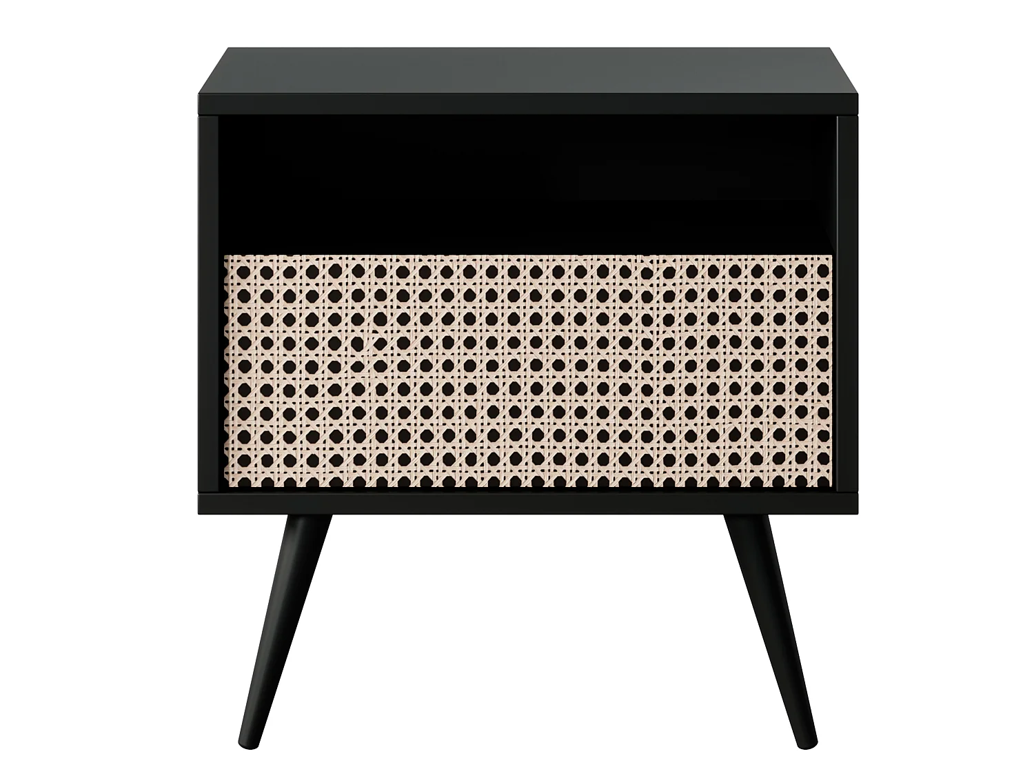 Nachttisch mit Schublade, Schwarz mit Wiener Geflecht Optik - Bello