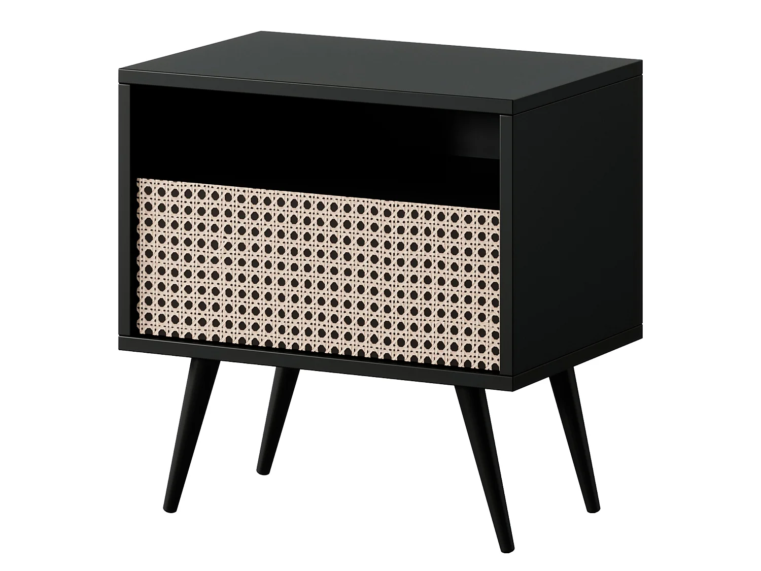 Nachttisch mit Schublade, Schwarz mit Wiener Geflecht Optik - Bello