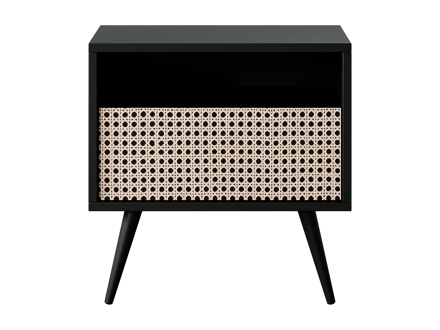 Table de chevet avec tiroir - motif du tressage viennois, pieds noirs - Bello