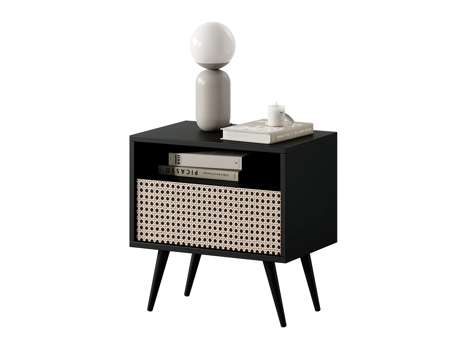 Comodino con cassetto Intreccio viennese su gambe nere - Bello