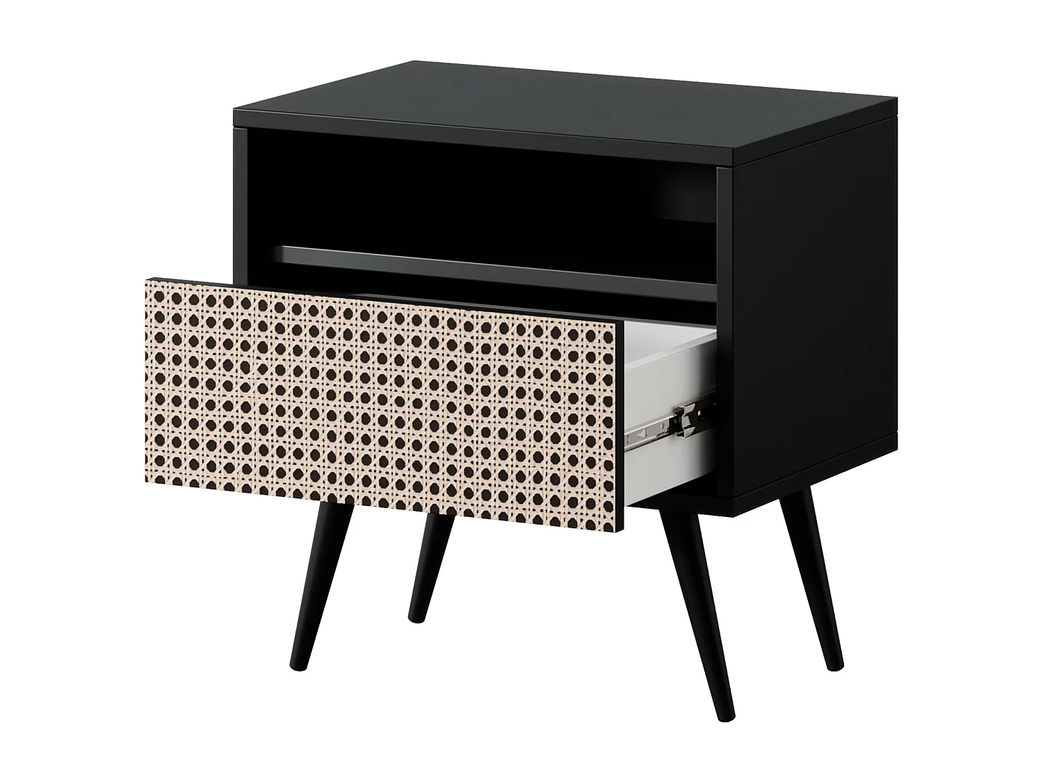 Comodino con cassetto Intreccio viennese su gambe nere - Bello