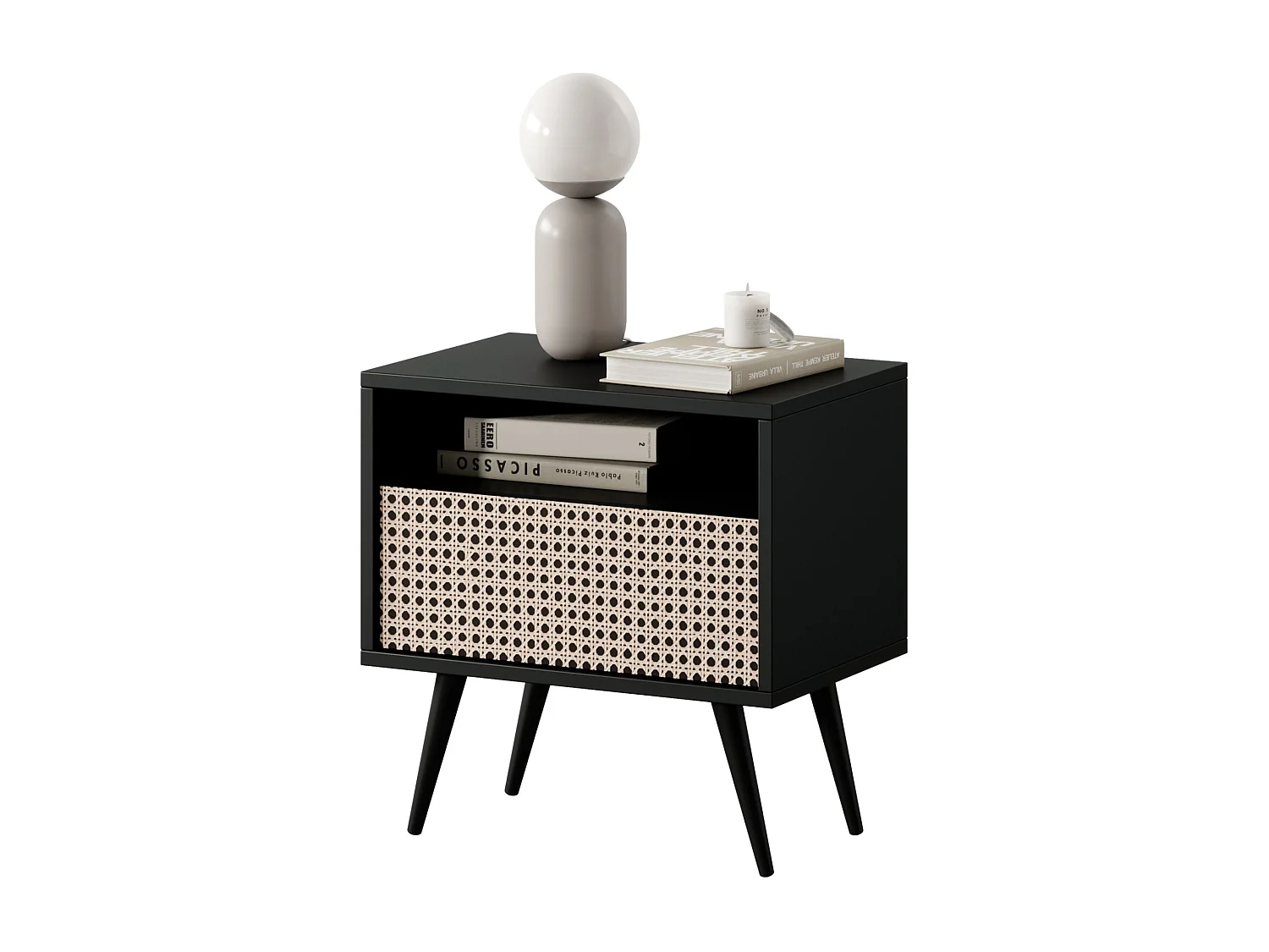 Comodino con cassetto Intreccio viennese su gambe nere - Bello