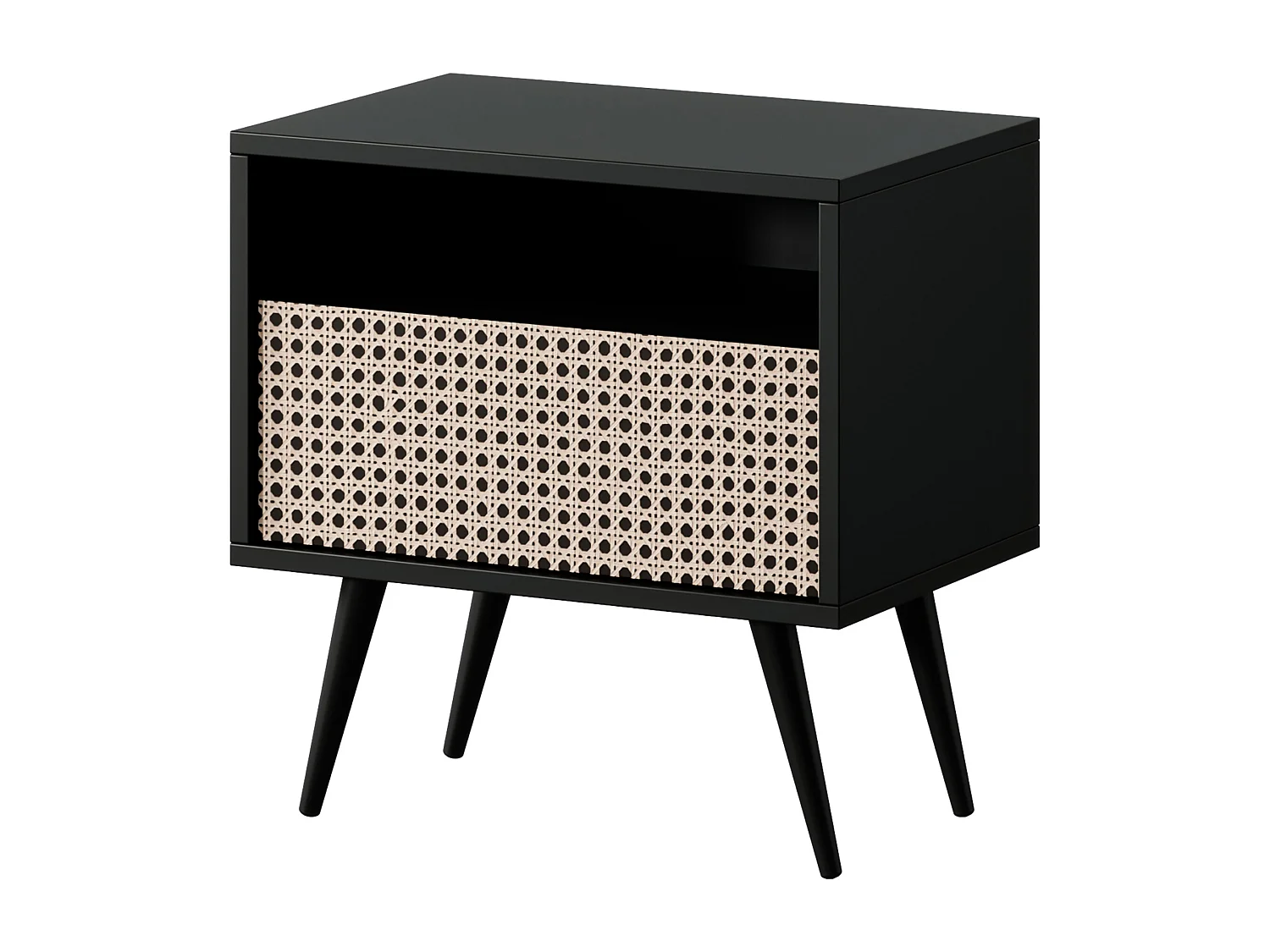 Nachttisch mit Schublade - Wiener Flechtmuster, schwarze Beine - Bello