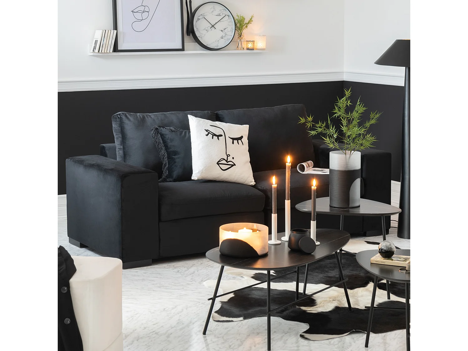 Canapé Design en Velours "Abosa" 212cm Noir