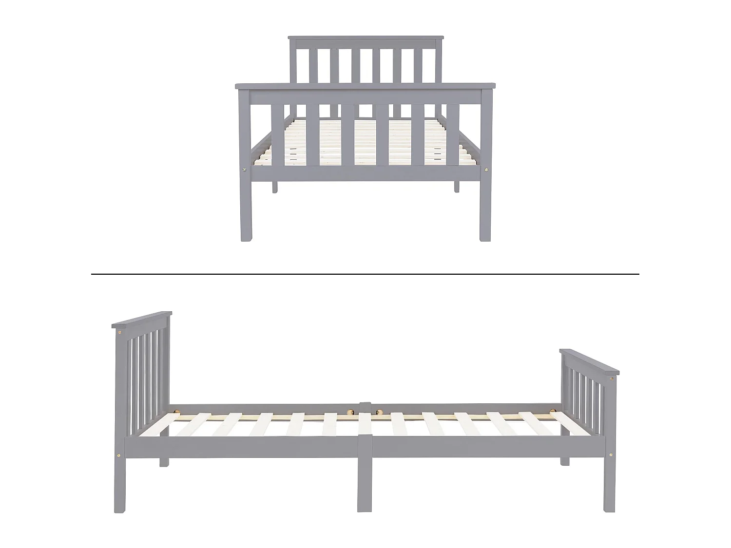 Lit d'enfants simple en bois de pin gris sommier à lattes + matelas 90x200 cm