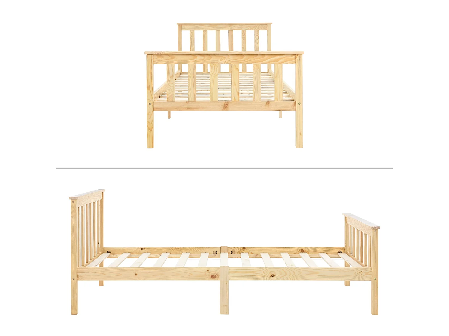 Lit d'enfants simple en bois de pin naturel sommier à lattes + matelas 90x200 cm