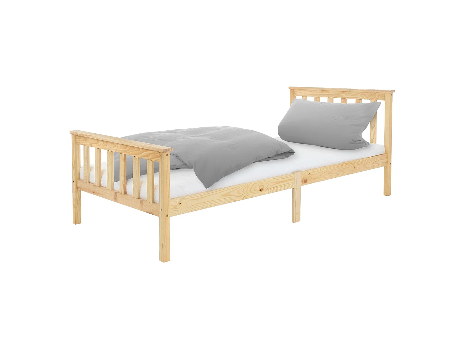 Lit d'enfants simple en bois de pin naturel sommier à lattes + matelas 90x200 cm