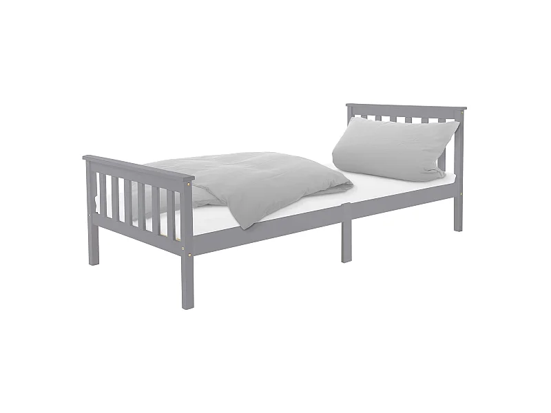 Letto singolo in legno massiccio di pino grigio con materasso 90 x 200 cm