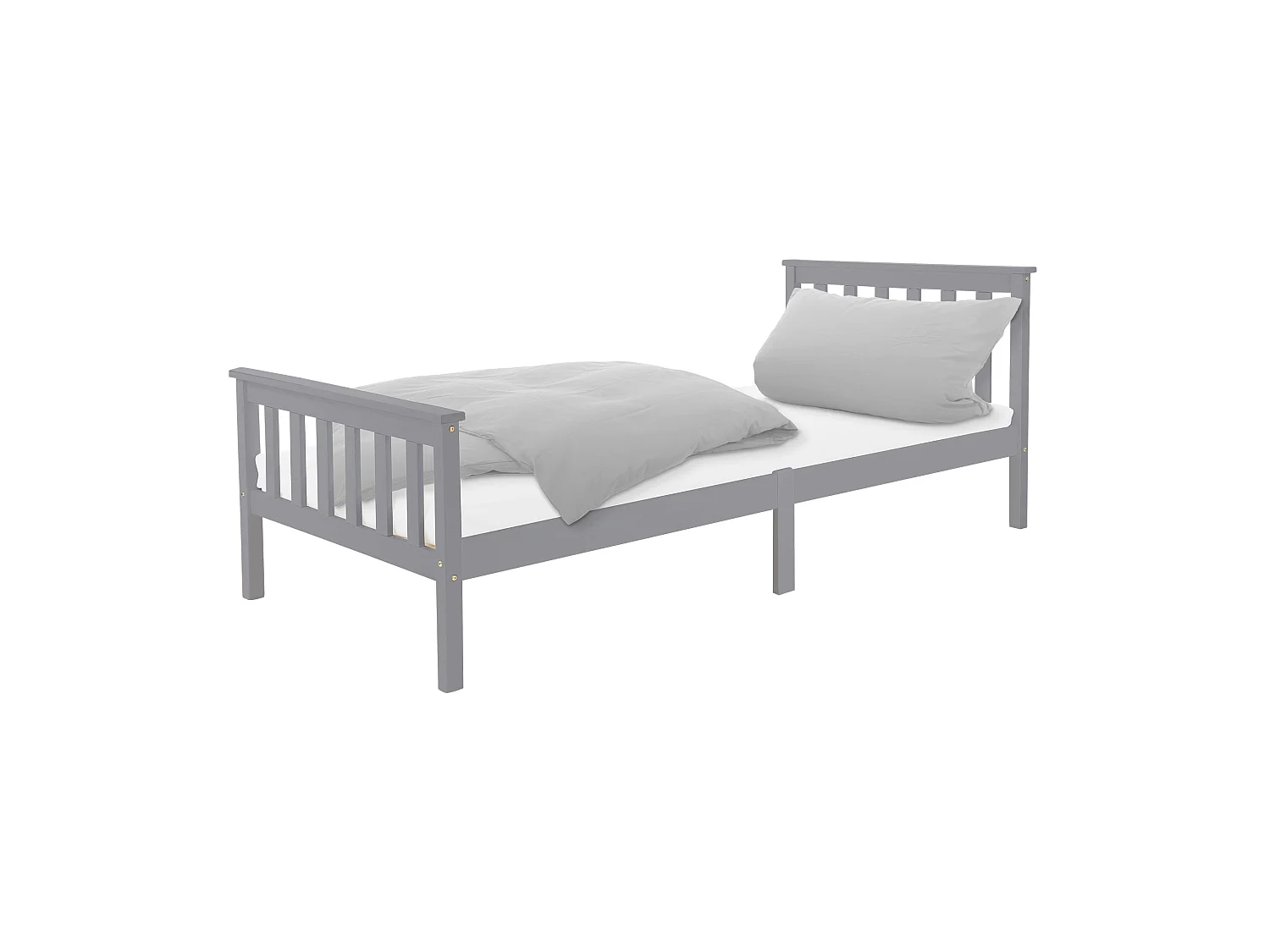Lit d'enfants simple bois de pin gris clair sommier à lattes + matelas 90x200 cm