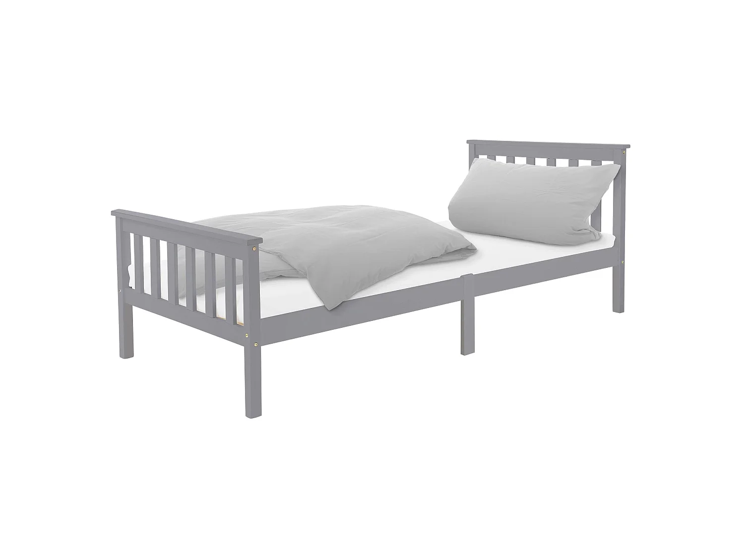 Lit d'enfants simple bois de pin gris clair sommier à lattes + matelas 90x200 cm